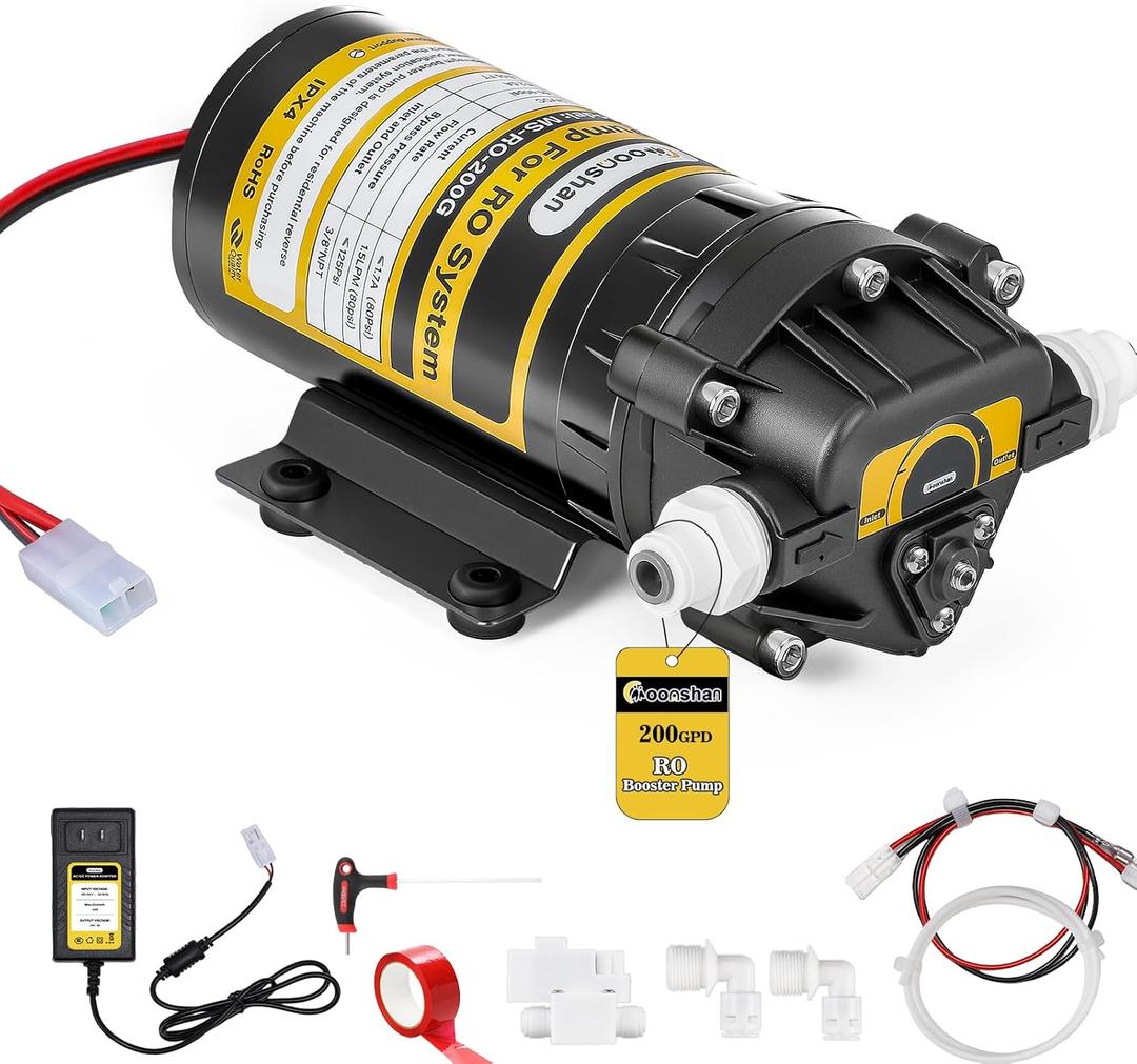200GPD Booster Pump for RO System Complete Kit Suitable for Home Reverse Osmosis Water Filter System Quick-Connection Design High Pressure Switch Pressure Adjustable (8800)