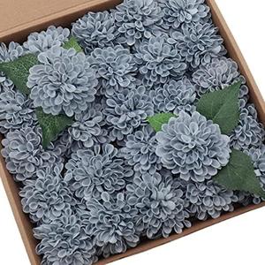 D-Seven Artificial Flowers Dusty Blue Dahlia Flowers 25 pcs Fake Roses w/Stem for DIY Wedding Bouquets Floral Centerpieces Arrangements Baby Shower Cake Flower Decor