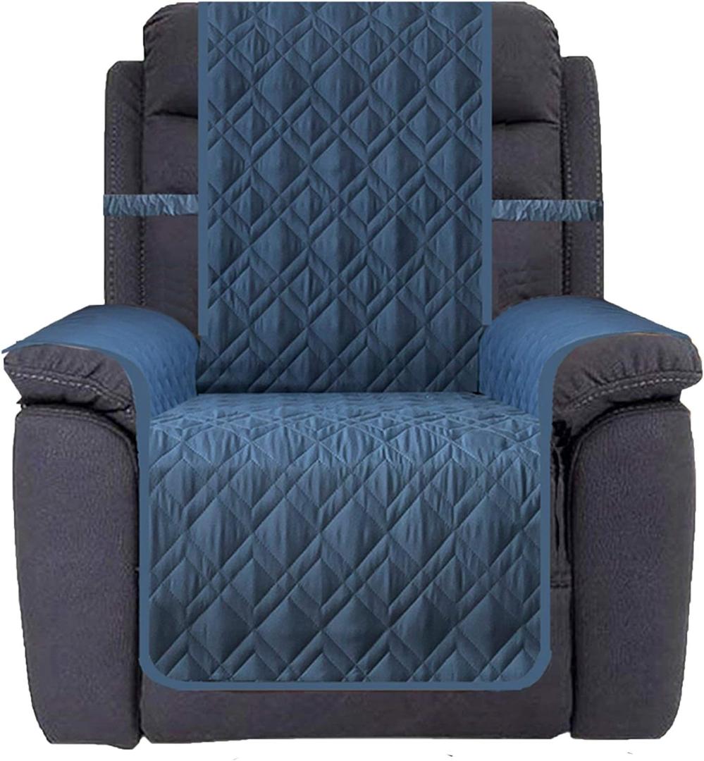 Ameritex Waterproof Nonslip Recliner Cover Stay in Place, Dog Chair Cover Furniture Protector, Ideal Recliner Slipcovers for Pets and Kids (Blue, 30'')