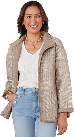 Democracy Womens Women's Long Sleeve Quilted Jacket, Size Medium