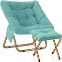 Comfy Saucer Chair, Foldable Living Room Chairs, Soft Faux Fur Lounge Chair for Bedroom, Reading Chairs for Adults, Kids, X-Large (Mint)