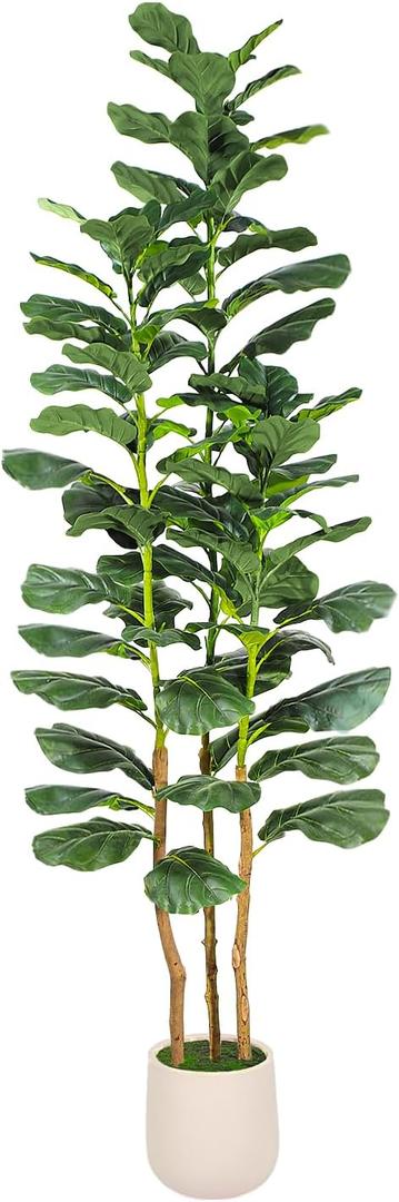 6ft Artificial Fiddle Leaf Fig Tree with White Planter, Tall Fake Plant with Natural Wood Trunk and Lifelike Leaves, Faux Plants Indoor for Home Office Living Room Decor
