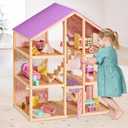 Tiny Land Wooden Dollhouse for Girls - 6 Rooms Wooden Doll House, DIY Pretend Doll House with 31Pcs Furniture Accessories, Creative Gift for Girl Ages 3+ (Unicorn Purple), 1:12