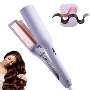Waver Curling Iron, 4 Adjustable Temp Crimper Hair Tool with 2 Ceramic Barrels, Anti-Scald, 15S Fast Heating, 1.25 Inch Crimper Hair Iron for Wide Deep Waves (Purple)