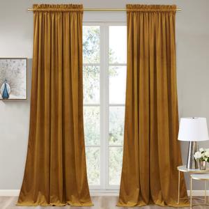 StangH Mustard Gold Velvet Curtains Rustic Privacy Room Darkening Curtains for Bedroom/Sliding Door, Gold Backdrop Panels for Halloween Party, W52 x L96, 2 Panels