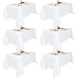 6 Pack 5/10FT Rect White Tablecloths-Reusable Polyester Table Covers – Protect from Spills  