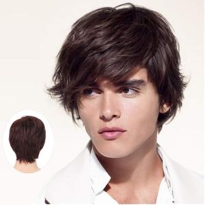 Swiking Men Brown Curly Layered Wig for Male Guy Short Fluffy Halloween Synthetic Cosplay Character Costume Hair Full Wigs