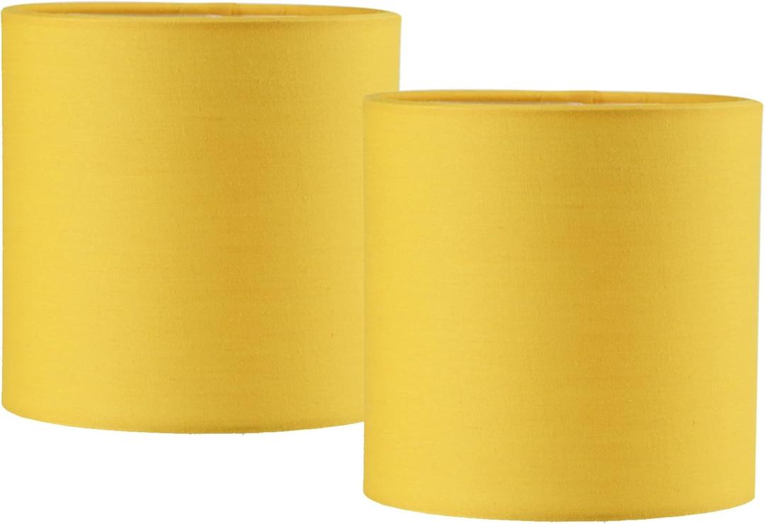 LAMPWELL LEBE Yellow Small Lamp Shades Clip on Bulb Set of 2,Mini Drum Sconce Shades,Clip on Lamp Shade for Table Lamps Chandelier Shades,5.2"5.2"H5.2",Fabric Replacement Lamp Shades