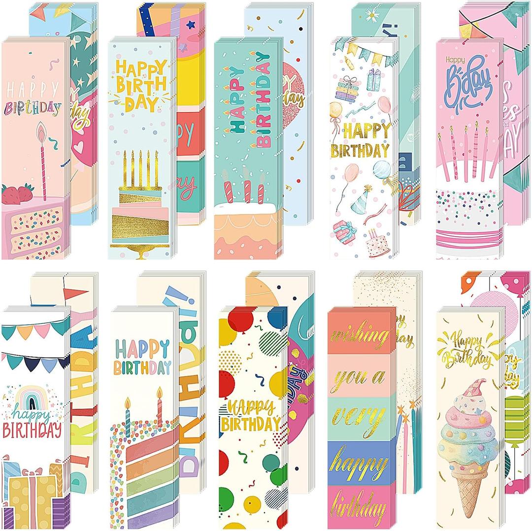 100 Pcs Happy Birthday Bookmarks Bulk Happy Birthday Classroom Gifts for Kids Students Teacher Reward Back to School Birthday Party Favors Classroom Stationery Supplies(Sweet)