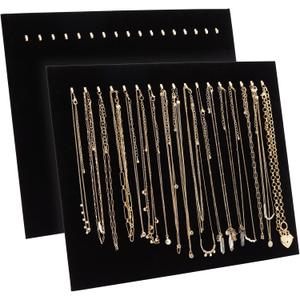 Genie Crafts 2 Pack Jewelry Display for Selling, Black Velvet Boutique Necklace Stands Boards with Hooks for Pop Up Shop (15 x 12 x 4.5 In)