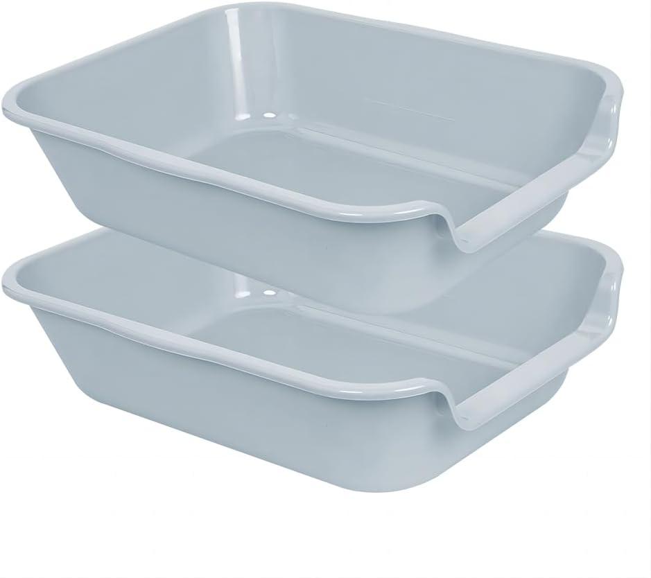 2 Pack Extra Large Dog Litter Box Pan Tray (ABS Material), Low Entry Jumbo Senior Litter Boxes for Multiple Kitten Big Cats, Pet Safe Indoor Dog Potty (Grey, 20" L x 15" W)