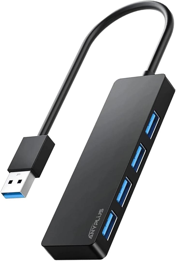 USB 3.0 Hub, 4 Port USB Hub Splitter,Portable USB Adapter Mini Multiport Expander for Desktop, Laptop, Xbox, Flash Drive, HDD, Console, Printer, PC, Keyboards, HP, Dell (0.8 Ft/0.25M, Black-Plastic)