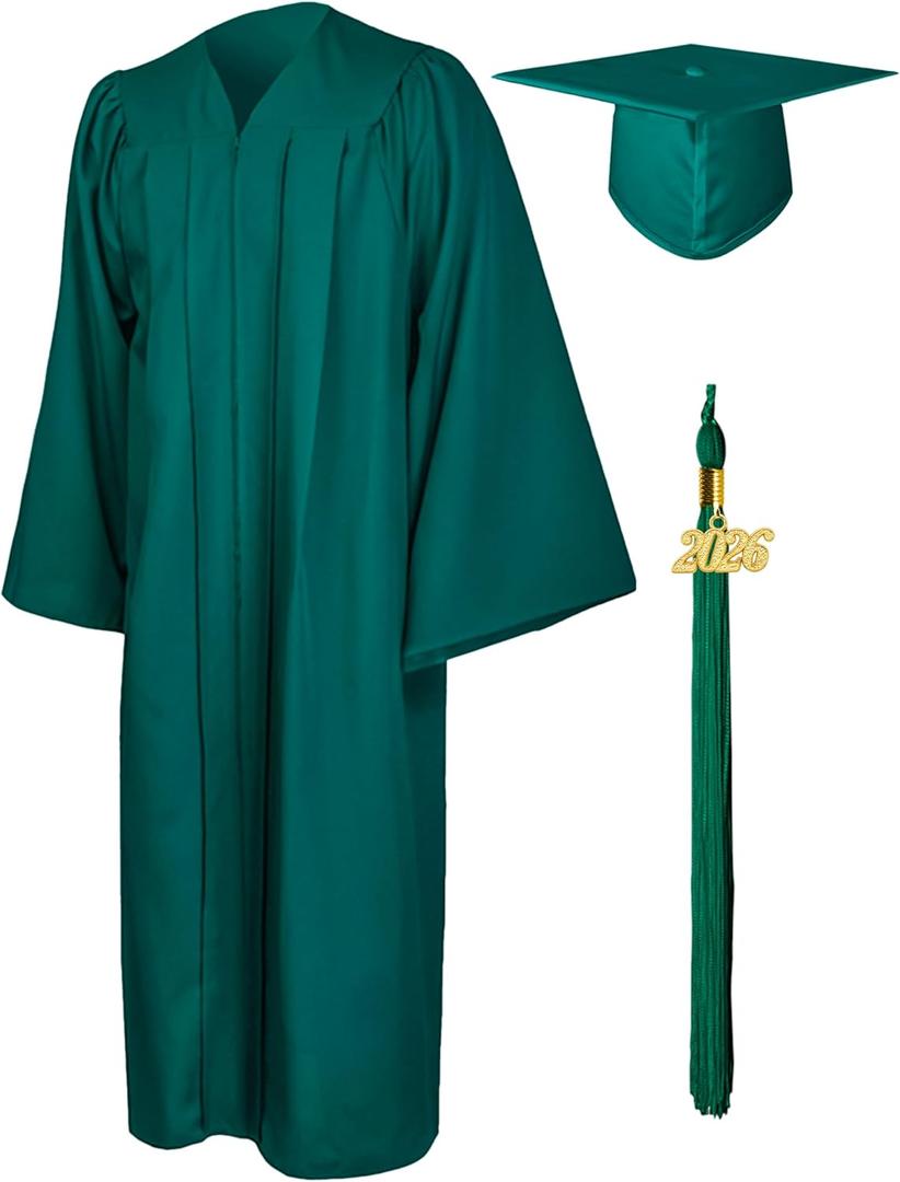 GraduationMall Matte Graduation Gown Cap Tassel Set 2026 for High School and Bachelor (Green)