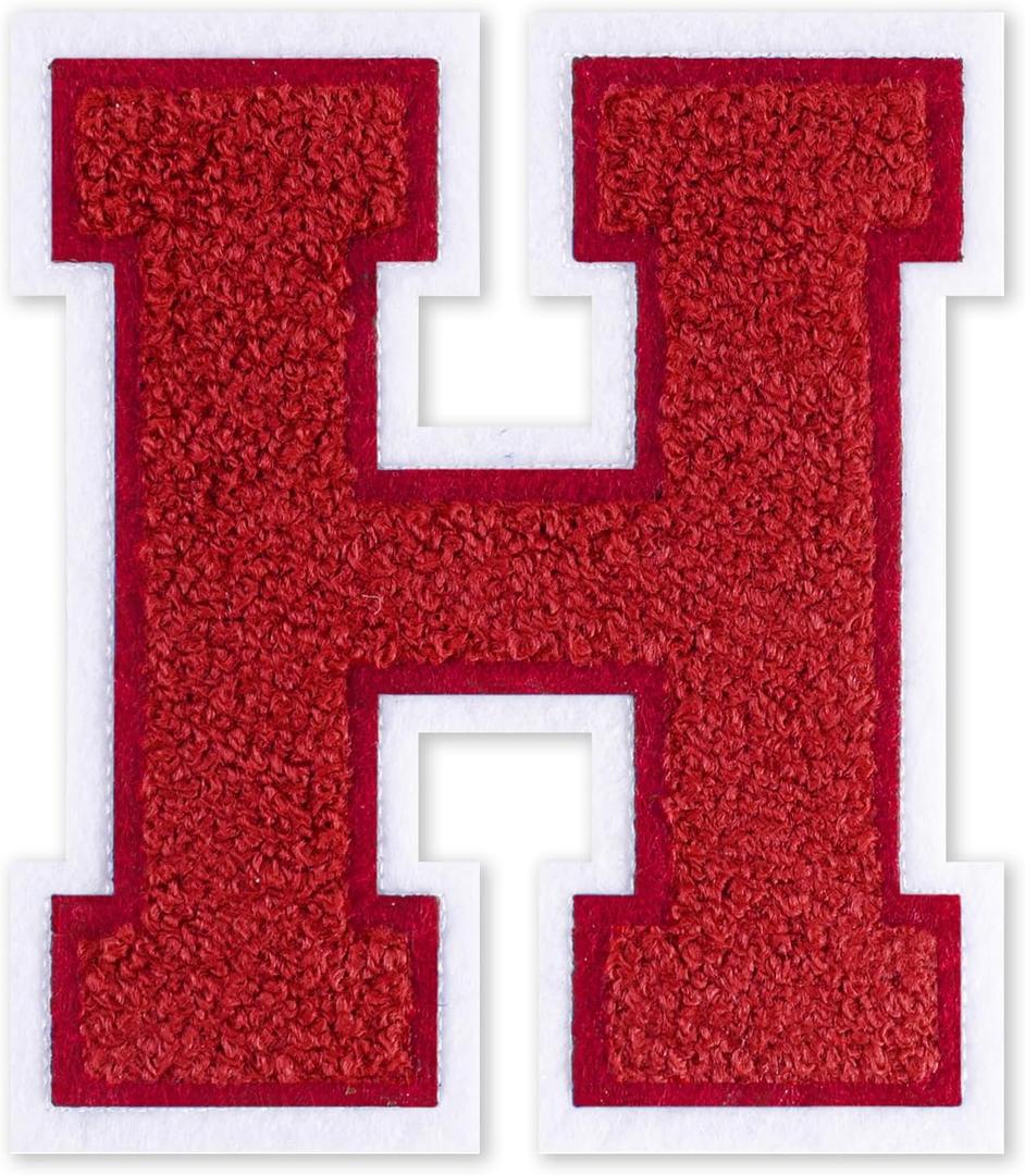 2 x 6-1/2" Varsity Letter Patches Red Iron On Letters Letterman Jacket Patches Chenille Large Iron On Letters for Clothing Jacket/Hoodie/Varsity H
