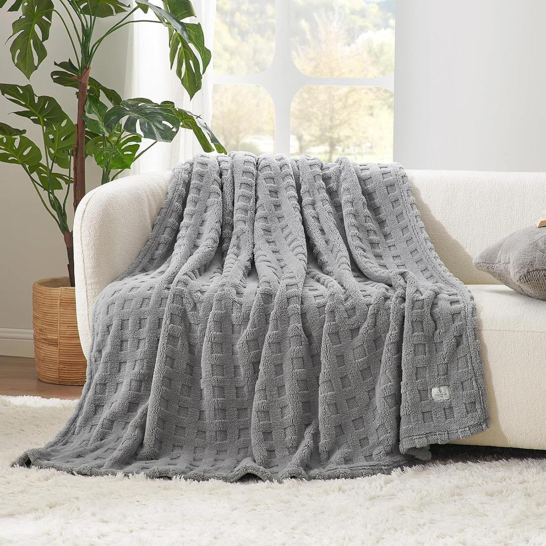 Cozy Bliss Super Soft Throw Blanket for Couch, Fluffy 3D Waffle Blanket for Sofa Bed Living Room Decor, Cute Warm All Season Gift for Women, Gray, 50x60 Inches (Light Grey)