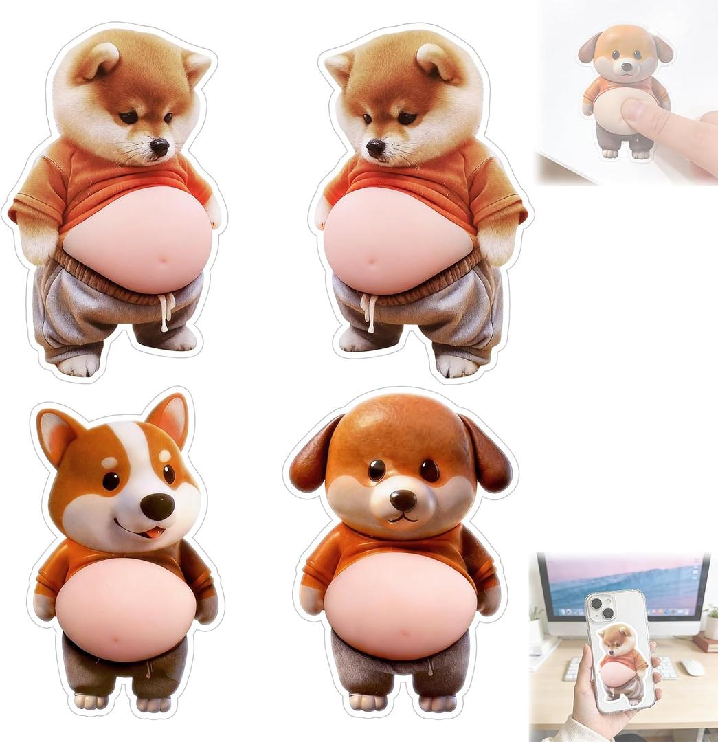 2 x 4 Pcs 3D Shiba Inu Dog Belly Stickers, Super Soft Silicone Anti-Collision Stickers, Cute Squishy Dog Belly Sticker as Car Door Protector, Table Edge Protector & Cute Decor Sticker for Home and Car