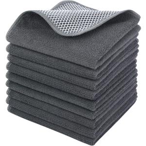 KinHwa Kitchen Washcloths for Dishes Absorbent Microfiber Dish Cloths Quick Dry Dish Rags with Poly Scour Scrub Side Ideal for Kitchen Cleaning and Housekeeping (Gray, 12inchx12inch 9 Pack)