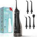 Leominor Water Flosser Pick for Teeth, 300ML Portable Oral Irrigator Upgraded Tank Removable,IPX7 Waterproof, Rechargeable Travel Teeth Cleaner, Professional Electric Flossing Machine (Black)