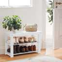 Pipishell Bamboo Shoe Rack Bench, 3-Tier Sturdy Shoe Organizer, Storage Shoe Bench, Holds up to 300lbs for Entryway Bedroom Living Room Balcony (White), 27.51117.5 inches