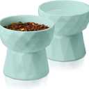 Frewinky Cat Bowls,Ceramic Cat Bowls Anti Vomiting,Raised Food and Water Bowl Set for Cats and Small Dogs,13.5 Oz,Green