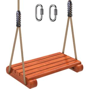 SELEWARE Wooden Swing Seat with Adjustable Rope | Heavy Duty Flat Tree Swing for Adults & Kids, Indoor/Outdoor Playground Swing Set (17.5 x 10.6 Inch)