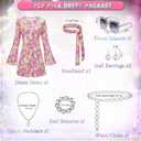 70s Disco Outfits Dress,7 PCS 70s Hippie Costume for Women Necklace Earrings Glasses Bracelet and Waist Chain (Pink, XX-Large)