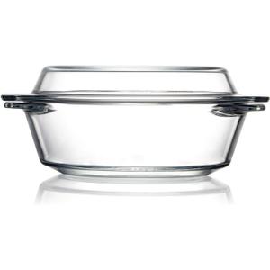 Clear Round Glass Casserole With Lid Glass Bakeware Easy Grab Baking Dish,Microwave, Oven, Freezer, and Dishwasher Safe (0.65L)