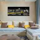 Biuteawal Black and White Yellow Canvas Print New York City Brooklyn Bridge at Moon Night Picture Photo Painting Cool Manhattan Skyline Artwork Modern Home Office Wall Decoration Ready to Hang, 48"L x 20"W