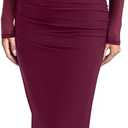 REORIA Long Sleeve Wedding Guest Maxi Dresses for Women Sheer Mesh Square Neck Ruched Bodycon Long Dress 2026 Spring Outfits, Large