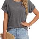 KIFOVEN Womens Summer Tops Short Sleeve Tunic T-Shirt Dressy Casual Blouse Side Split Round Neck Tee Shirts (Gray)