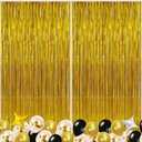 Gold Foil Streamer Party Backdrop Kit  2-Pack Metallic Fringe Curtains with Balloons & Garland (Gold, Black & Silver) for Birthday, Wedding, Holiday Photo Booths