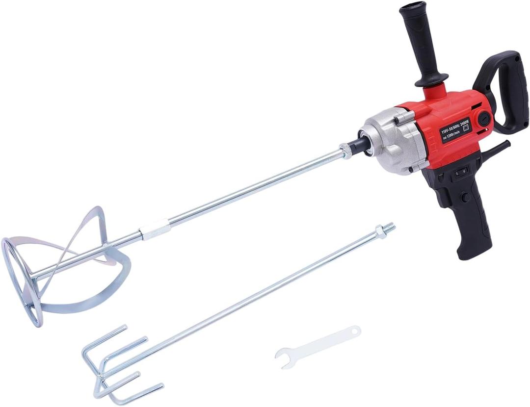 Drill Mixer Set, Electric Corded Mixing Drill Machine with 2 Mixing Paddles, Variable Speeds Concrete Mud Mixer for Drilling and Mixing