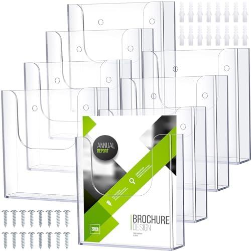 Ripeng 8 Pack Brochure Holder Wall Mount 6 x 9 Inch Clear Flyer Holder Magazine Pamphlet Display Stand Acrylic Wall Organizer Plastic Wall File Holder for Literature Mail Paper Document Rack Display