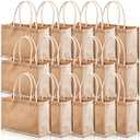 Reginary 16 Pcs Jute Tote Gift Bags Natural Burlap Grocery Shopping Bag Beach Tote with Handle for Bridesmaid Wedding Travel