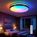 Black Bluetooth Ceiling Light, 24W 2400LM Dimmable RGB Flush Mount LED Light with 2.4G Remote, 3 CCT Ceiling Light with Speaker for Bedroom, Bathroom, Kitchen, Hallway, Hardwired