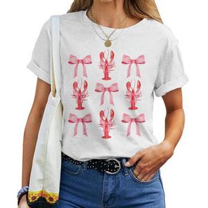 Pink and White Coquette Bow Cute Crawfish Clean Girl Aesthetic T-Shirt XS