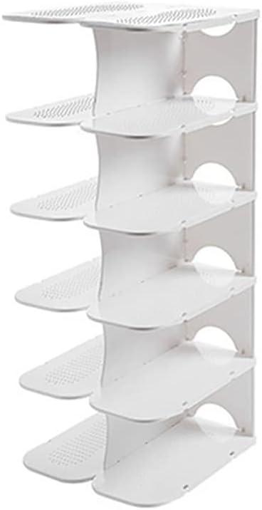Assembly 6 Layers Stand Shoe-Shelf Stackable Shoe Cupboards Shoe Rack Space Saving for Hallway Safety Shoe - (Color: White)
