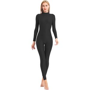 speerise Adult High Neck Zip One Piece Unitard Full Body Leotard Bodycon Jumpsuit for Women (Large, Black)