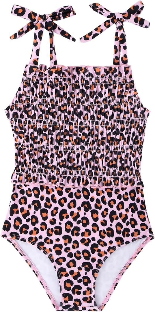 Toddler Swimsuit Girl Bathing Suits One-Piece Swimwear Adjustable Shoulder Straps Smocked 2-6T