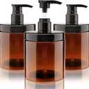 Pump Bottle Dispenser 3 Pcs 600ml/20oz Refillable Plastic Pump Bottles Wide Mouth Jar Style BPA Free Empty Pump Bottles Bathroom Shower Containers for Lotion Shampoo Conditioner (Brown)