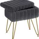 Greenstell Vanity Stool Chair Faux Fur with Storage,15.7"L x 11.8"W x 19.4"H Soft Ottoman 4 Metal Legs with Anti-Slip Feet, Furry Padded Seat, Modern Multifunctional Chairs for Makeup, Bedroom Grey