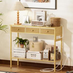Entryway Table with Power Outlets, 38" Console Table with Drawers, 12.2"D x 37.8"W x 31.5"H