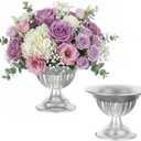 Sziqiqi Silver Urn Vase for Wedding: 5.1in Metal Vases Centrepieces for Table Decorations - Set of 2 Compote Vases for Flower Arrangement - Decorative Pot Bowl Vase for Birthday Party Anniversary