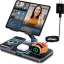 30W Foldable Charging Station for Multiple Devices, iPad Charging Station with Clock Display & Night Light for iPhone 17 Pro Max/16/15/iWatch 11/Air-pods 3/iPad 2025/Tablet Stand Holder