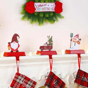 Alupssuc 3 Pcs Christmas Stocking Holders for Mantle, Christmas Stocking Hangers for Fireplace-Weighted Stocking Hooks for Mantel&Christmas Holiday Party Decoration-Santa Claus, Gift Car, Snowman