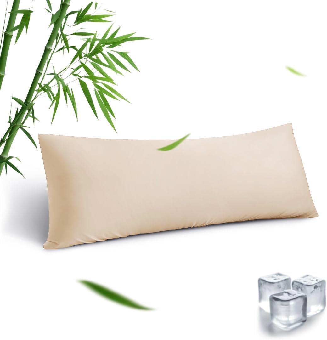 Body Pillowcase, Cooling Viscose from Bamboo Pillow Cover with Zipper Closure, Soft Moisture-Wicking for Hot Sleepers, Hair and Skin-Friendly, Light Khaki, 1 Pack