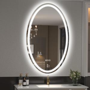 SMIROR 40 x 24 Oval LED Bathroom Mirror, Lighted Vanity Mirror for Wall, Anti-Fog, Shatter-Proof, Dimmable, Memory, 3 Colors (Front Lights + Backlit)