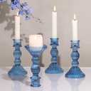Blue Candlestick Holders Set of 4 - Vertical Stripe Glass Candle Holders for Candlesticks and Taper Candles, Taper Candle Holder for Wedding Shower, Party, Dinner Table Decor (2 Pcs Missing)