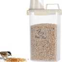 3.17 Qt/3 L Bird Seed Storage Container Airtight- Portable Bird Food Container with Airtight Measuring Cup, Clear Pet Parrot Seed Dispenser for Birds Food Chicken Feed Storage, Beige Lid