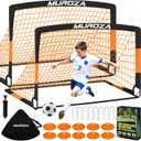 Kids Soccer Goals for Backyard Set, 2 Pack of Portable Pop Up Soccer Nets with Soccer Ball, Cones, Complete Training Equipment for Youth, Toddler Outdoor Sports Games (Black Orange)